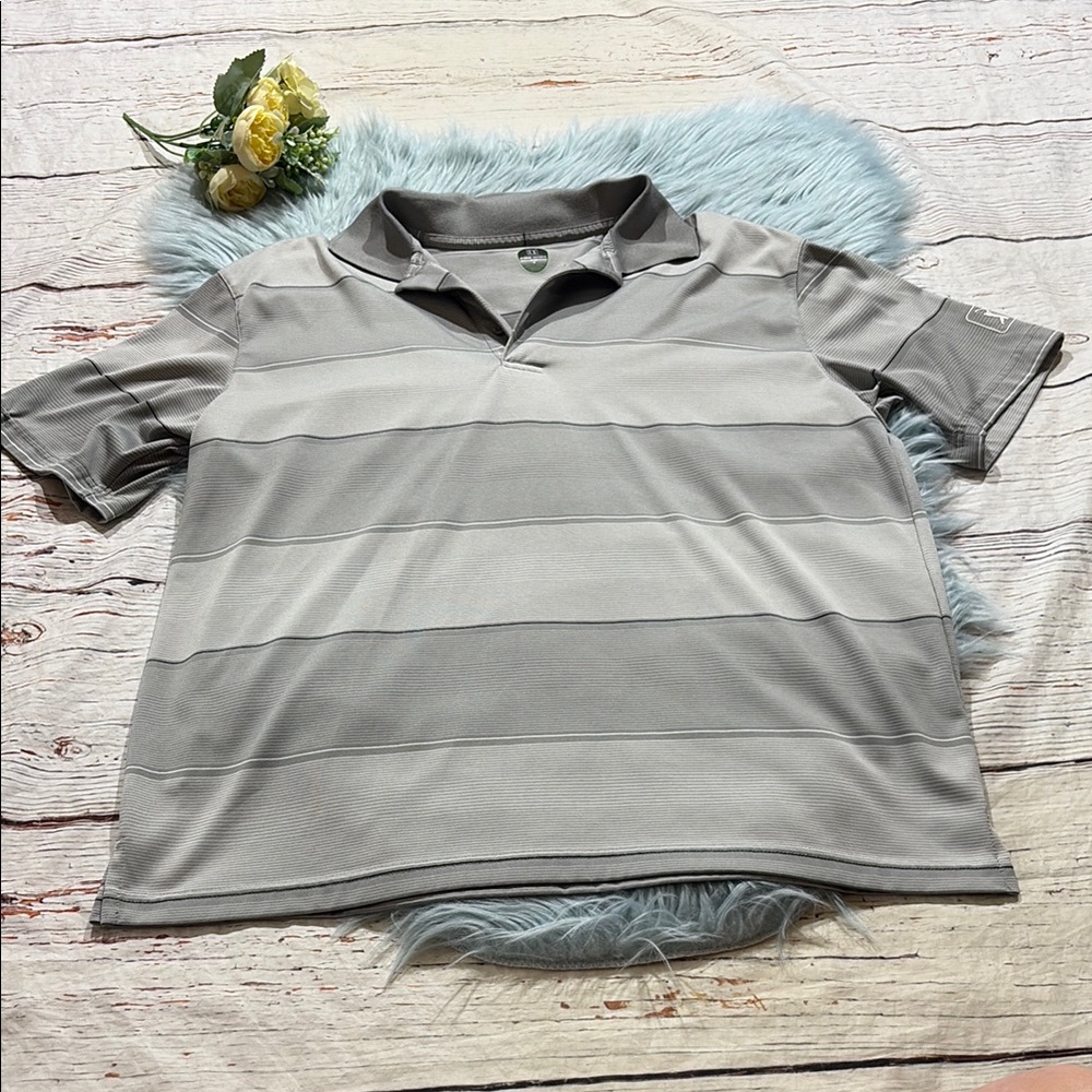PGA Tour Pro Series Grey Striped Short Sleeve Polo Shirt sz L